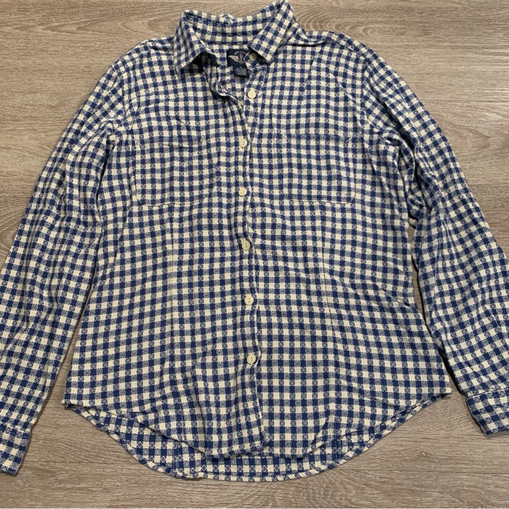 Dockers Cream & Blue Gingham Long Sleeve Button Down Size M